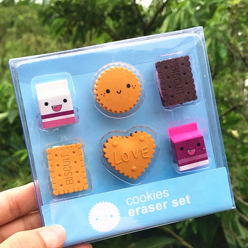 🐮✨ Cute Milk Box Erasers - 6pcs Adorable Cartoon Fun for School & Crafts! 🍪✏️