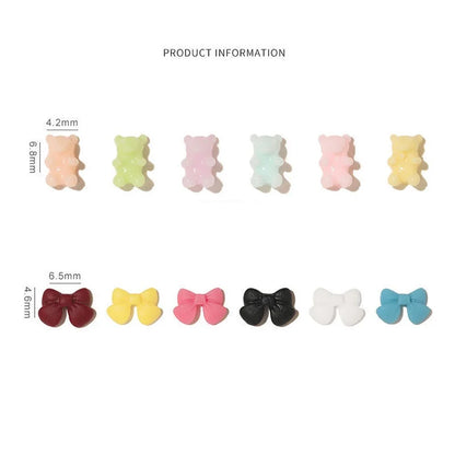 Cute Kawaii 3D Bear Bow Nail Art Charms ✨🎀 - 30pcs Macaron Matte Resin Decorations for DIY Nail Designs! 💅🐻