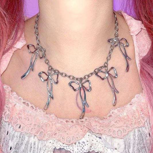 Adorable Bowknot Bling ✨💕 Pink Punk Choker Necklace for Trendy Girls! 🎀✨