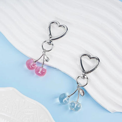 Heart Shaped Resin Cherry Keychain With Lobster Clasp Cute Bag Charm 💖🍒