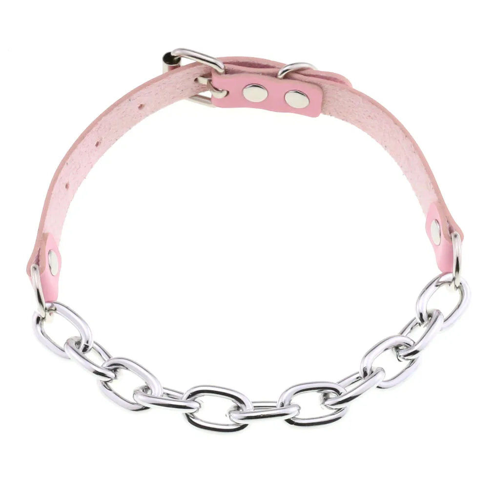 Pink Lace Leather Choker With Heart Pendant, Punk Gothic Style ✨💗