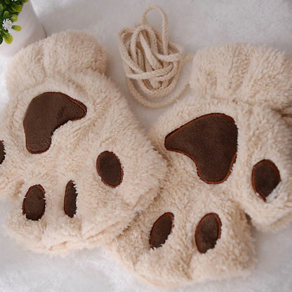 Kawaii Cat Paw Half Finger Gloves 🐾❄️ Cozy & Cute Fluffy Design!