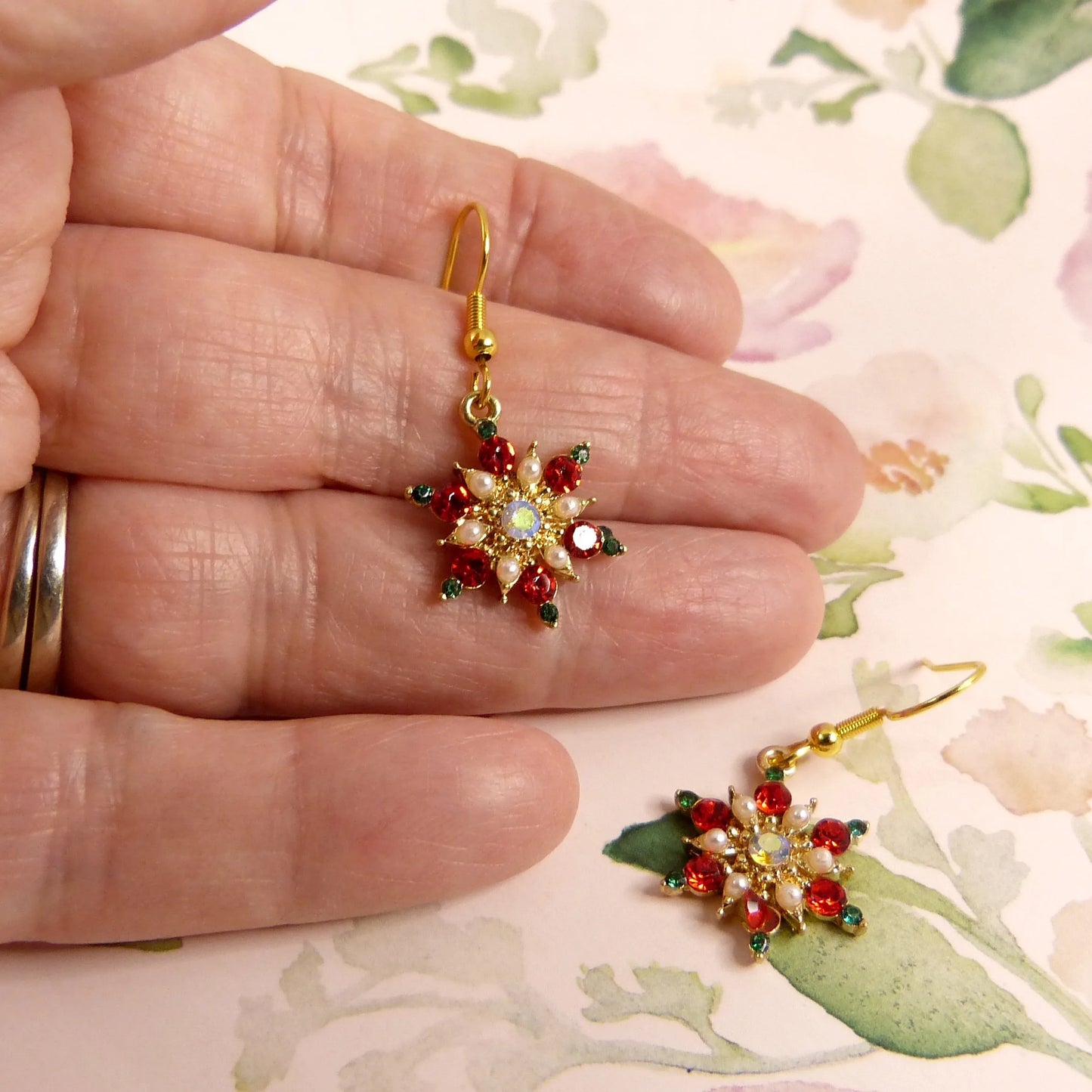 Snowflake Pearl Drop Earrings With Rhinestones For Women Christmas Jewelry ❄️