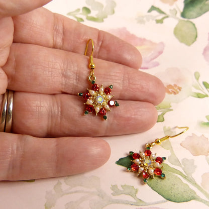 Snowflake Pearl Drop Earrings With Rhinestones For Women Christmas Jewelry ❄️