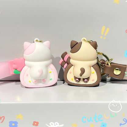 Adorable Cat Cake Roll Keychain 🐾💕 - Pixie Quill