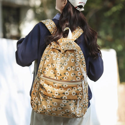 Kawaii Floral Corduroy Backpack 🌸✨ | Trendy Multi-Pocket Schoolbag for Students 🎒🌼 | Stylish Mochilas with Large Capacity!