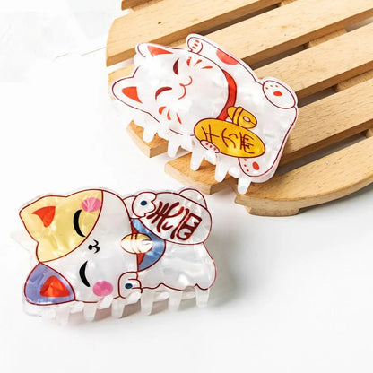 Kawaii Cat Magic ✨ Large Acetate Hair Claw Clip 🐱🎀 Lucky Shark Clip for Stylish Ponytails!