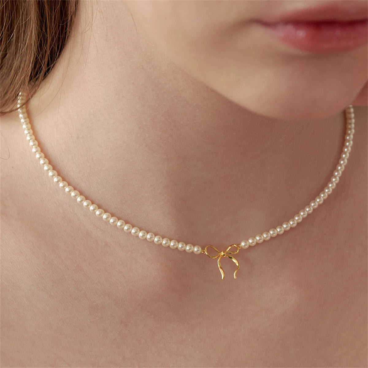 Kawaii Beaded Bow Pendant Necklace 🌟💕 - Adorable True Gold Color Tie Knot Charm for Every Occasion!