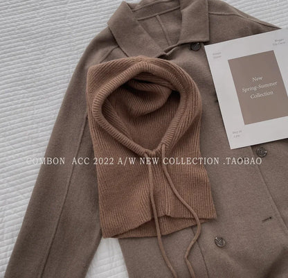 Knit Hooded Balaclava Beanie For Women Warm Winter Korean Style Drawstring 🐰