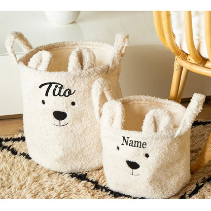 Kawaii Bear Head Embroidered Soft Storage Basket 🐻✨ | Personalized Toy & Snack Organizer | Cute Clothes & Laundry Basket 🌟