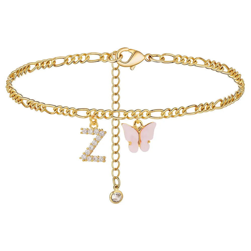 Kawaii Butterfly Initial A-Z Anklets 🌈✨ Waterproof Leg Chains for Trendy Girls | Cute Jewelry Gift for Parties 🦋💖