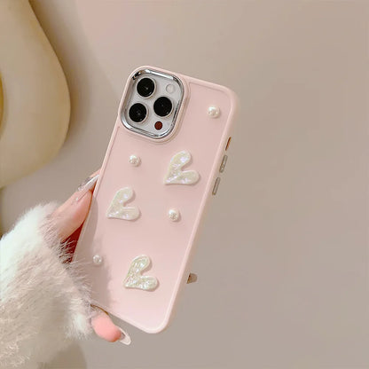 💕 Adorable 3D Pearl Love Heart Phone Case for iPhone - Soft Silicone Bumper 🎀✨