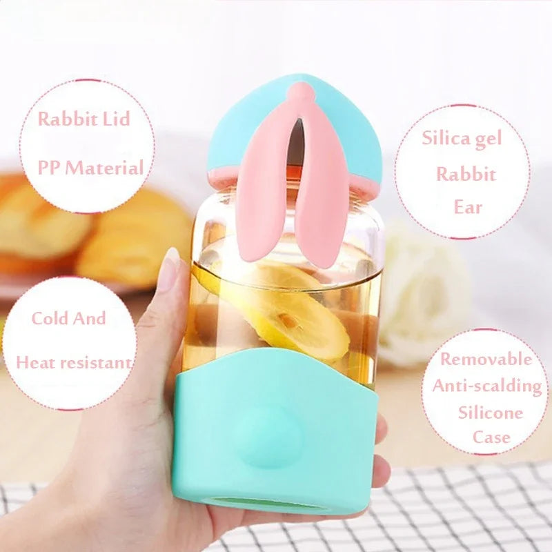 Rabbit Glass Bottle 🐰💧 with Silly Sleeve – Perfect for Kids & Girls! 🎉✨ - Pixie Quill