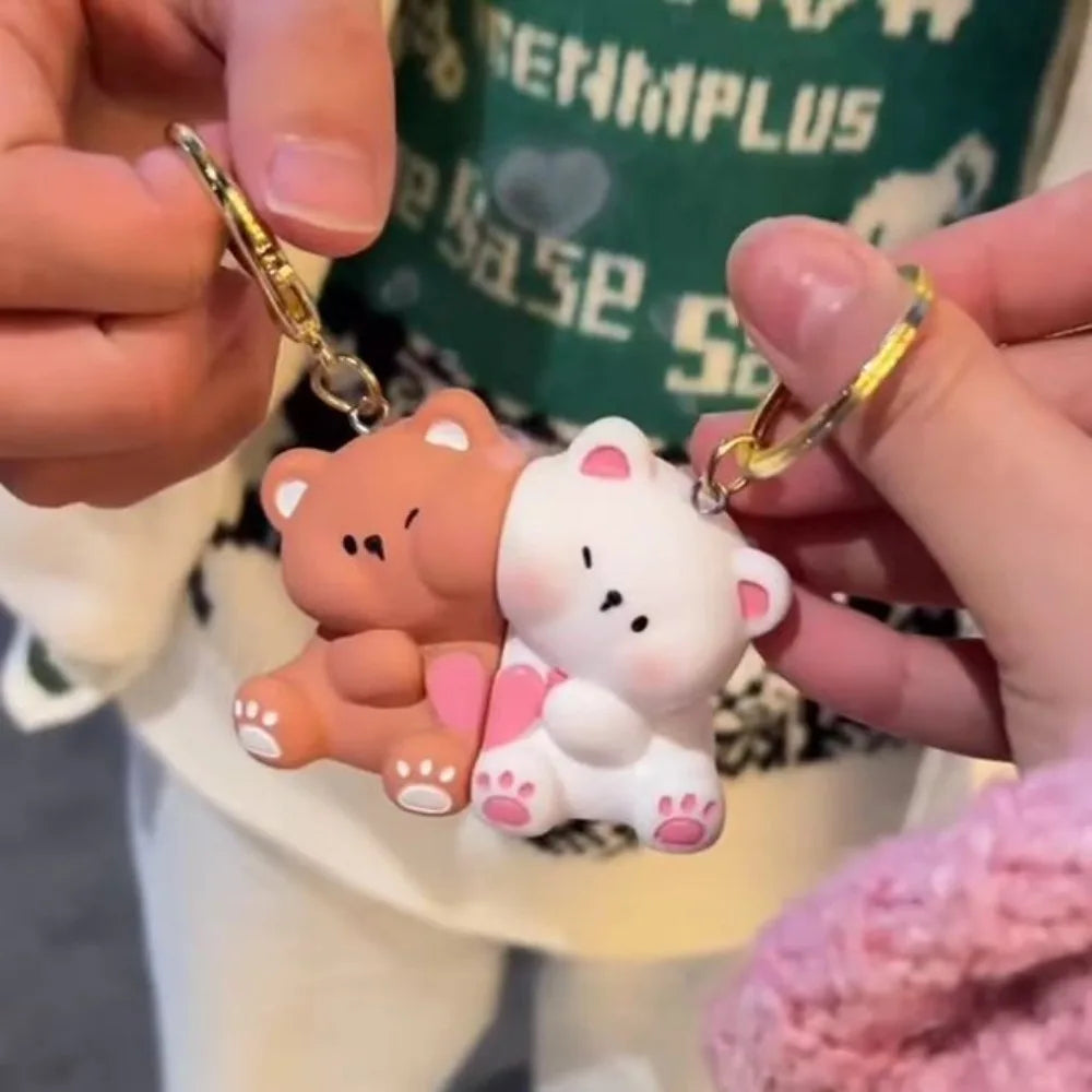 💖 Adorable Bear Love Duo 🐻💕 Magnetic Keychain Set - Cute Cartoon Charm for Bags & Gifts! - Pixie Quill