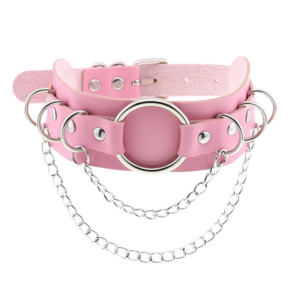 Pink Lace Leather Choker With Heart Pendant, Punk Gothic Style ✨💗