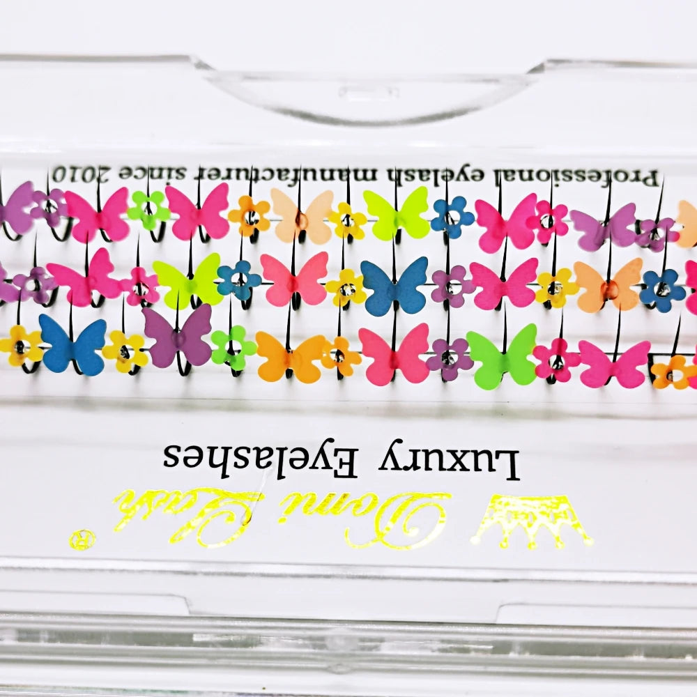 Whimsical Butterfly Glitter Lashes 🦋✨ - Colorful & Fluorescent Individual Extensions for Magical Makeup! 🌈💖
