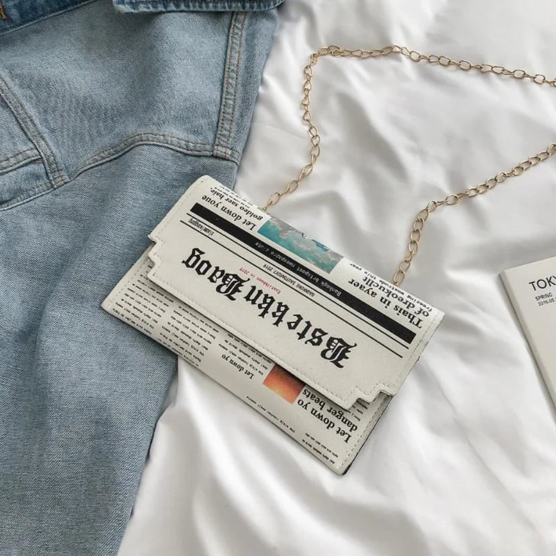 Kawaii Chic Women's Newspaper Messenger Bag 📬✨ - Adorable Square Shoulder Bag for Trendy Fashionistas! 👜💕