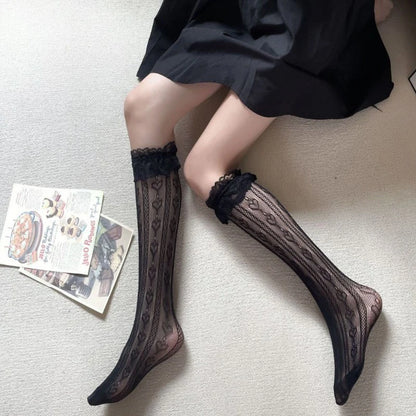 Kave Black Japanese Style Lolita Knee High Socks For Women With Delicate Lace Bow Detail 🧦🎀 Sweet And Playful Look
