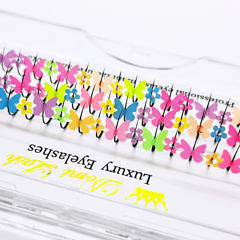 Whimsical Butterfly Glitter Lashes 🦋✨ - Colorful & Fluorescent Individual Extensions for Magical Makeup! 🌈💖