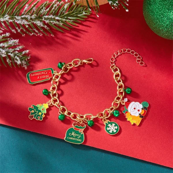 Whimsical Christmas Bracelet With Santa Snowman Star Pendant Jewelry Adjustable🎄