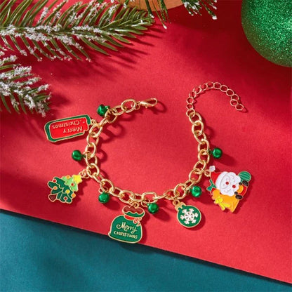 Whimsical Christmas Bracelet With Santa Snowman Star Pendant Jewelry Adjustable🎄