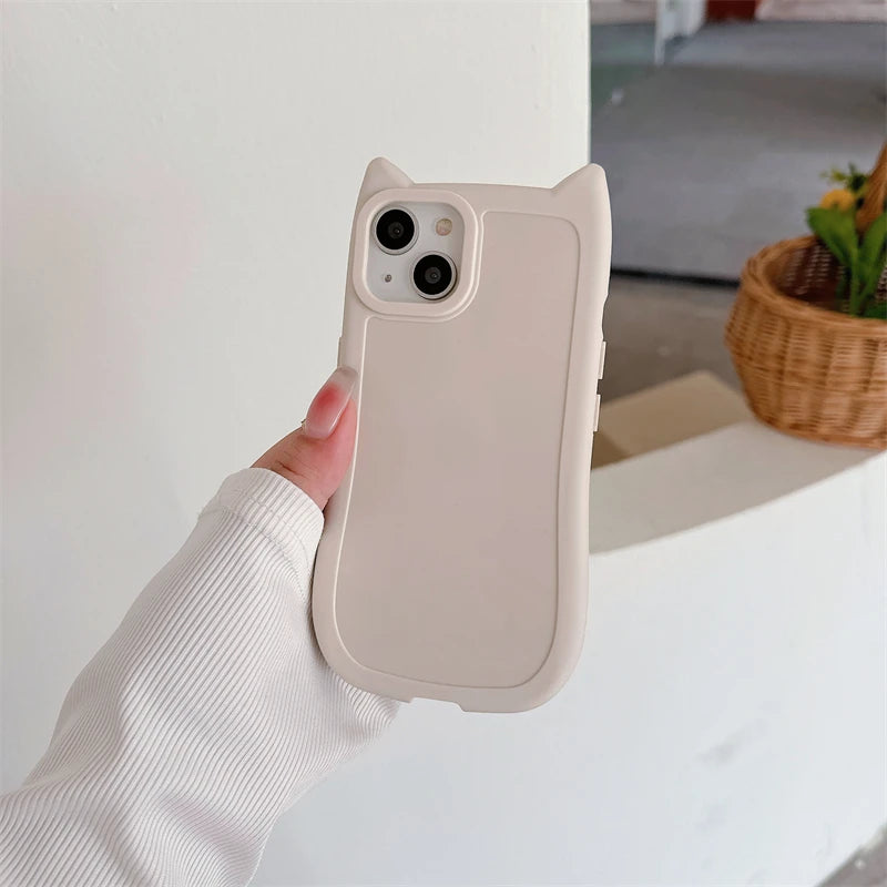 Kawaii Cat Ear Silicone Phone Case for iPhone 15/14/13/12/11 Pro Max 🐾💖 - Cute & Shockproof Cover for Girls!