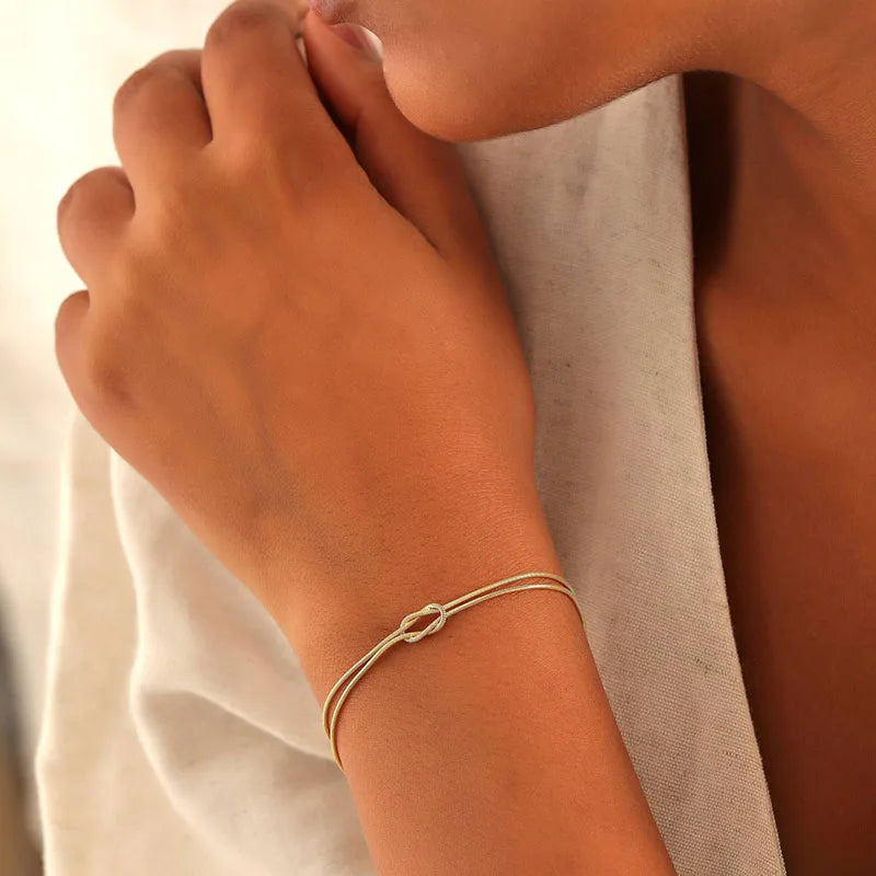 Adorable A-Z Love Knot Bracelets for Couples 💕✨ | Gold Dainty Snake Chain Charm 💖 Stainless Steel Jewelry Gift