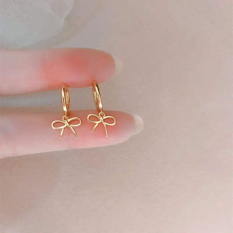 Kawaii Geometric Bow Hoop Earrings ✨💕 - Cute Minimalist Jewelry for Women! 🎀