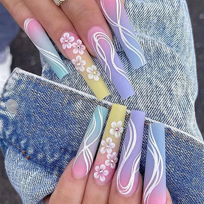 Kawaii Pink Bow Ballet Coffin Press-On Nails 🎀✨ - 24 Pcs Full Cover Magic!