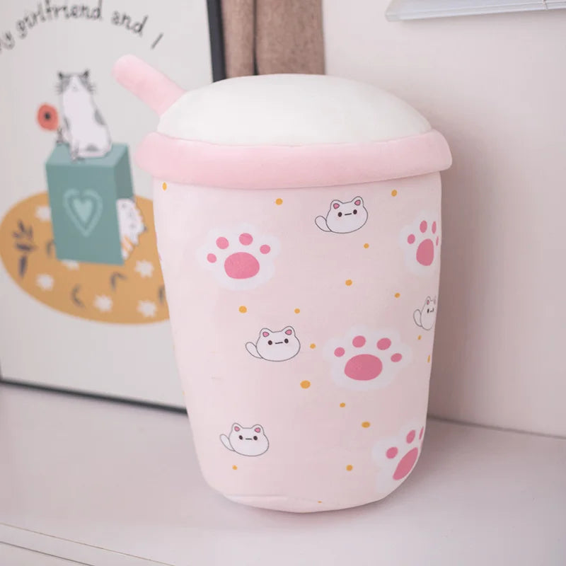 Kawaii 6pcs Boba Milk Tea Pudding Plushies 🥤🐾 - Adorable Cat Paw & Wolfberry Sofa Decor Gifts for Kids & Teens ❤️✨