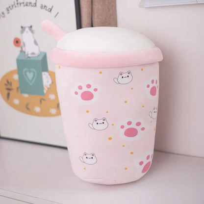 Kawaii 6pcs Boba Milk Tea Pudding Plushies 🥤🐾 - Adorable Cat Paw & Wolfberry Sofa Decor Gifts for Kids & Teens ❤️✨