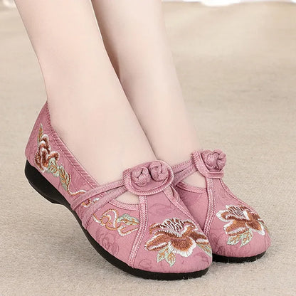 Retro Red Embroidered Ballet Flats Women Casual Anti Skid Hemp Flat Shoes 👡🌸