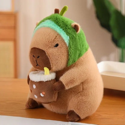 Capybara Cuddle Buddy 🦙✨ Toasty Dino Dress Plushie 🍞🎉 Boba & Fruit Fun! - Pixie Quill