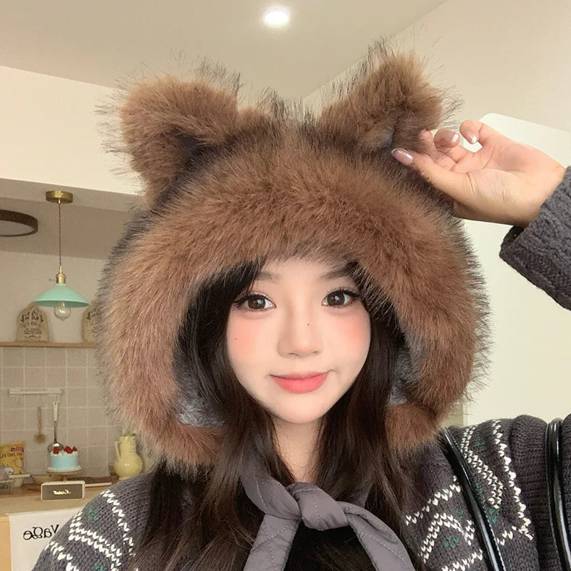 Cozy Winter Beanie For Women Spicy Girl Style Cat Balaclava Hat ❄️🐱 Warmth