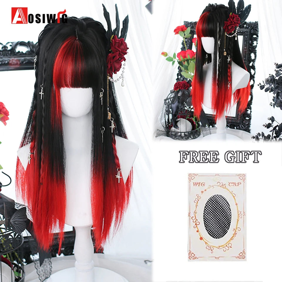 Cute Ombre Blonde & Black Double Ponytail Lolita Wig 🎀✨ - Kawaii Cosplay Hair with Bangs for Harajuku Style! 💖👸