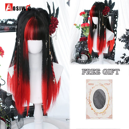 Cute Ombre Blonde & Black Double Ponytail Lolita Wig 🎀✨ - Kawaii Cosplay Hair with Bangs for Harajuku Style! 💖👸