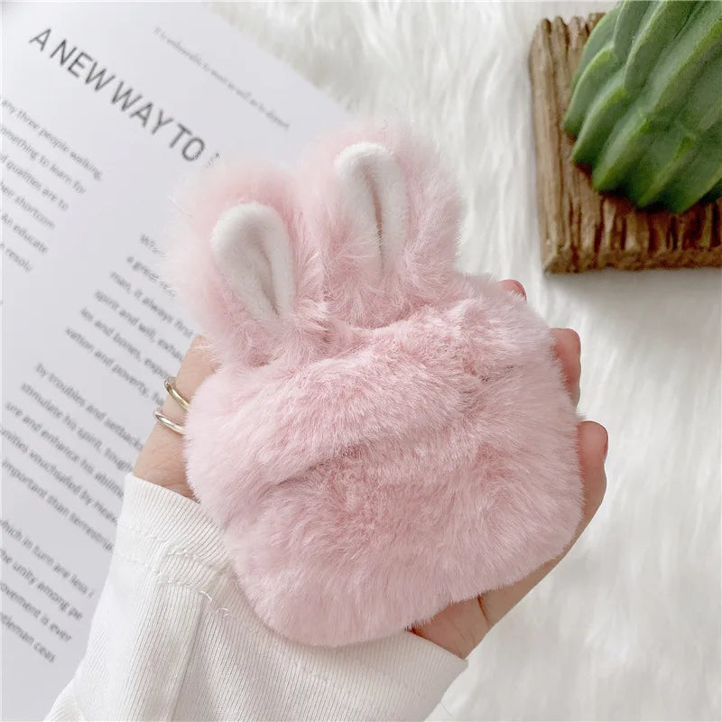 Kawaii Fluffy Bear & Bunny Silicone Case for Apple AirPods Pro 1 & 2 🐻🐰✨ - Adorable Earphone Cover for Girls in Autumn & Winter!