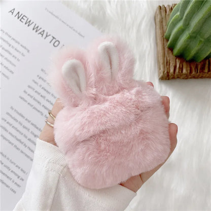 Kawaii Fluffy Bear & Bunny Silicone Case for Apple AirPods Pro 1 & 2 🐻🐰✨ - Adorable Earphone Cover for Girls in Autumn & Winter!