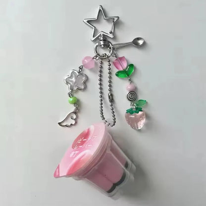Pastel Pudding Keychain Beaded Charm Y2K Heisei Retro Aesthetic Cute Egg Flan Accessory 🍮✨🎀