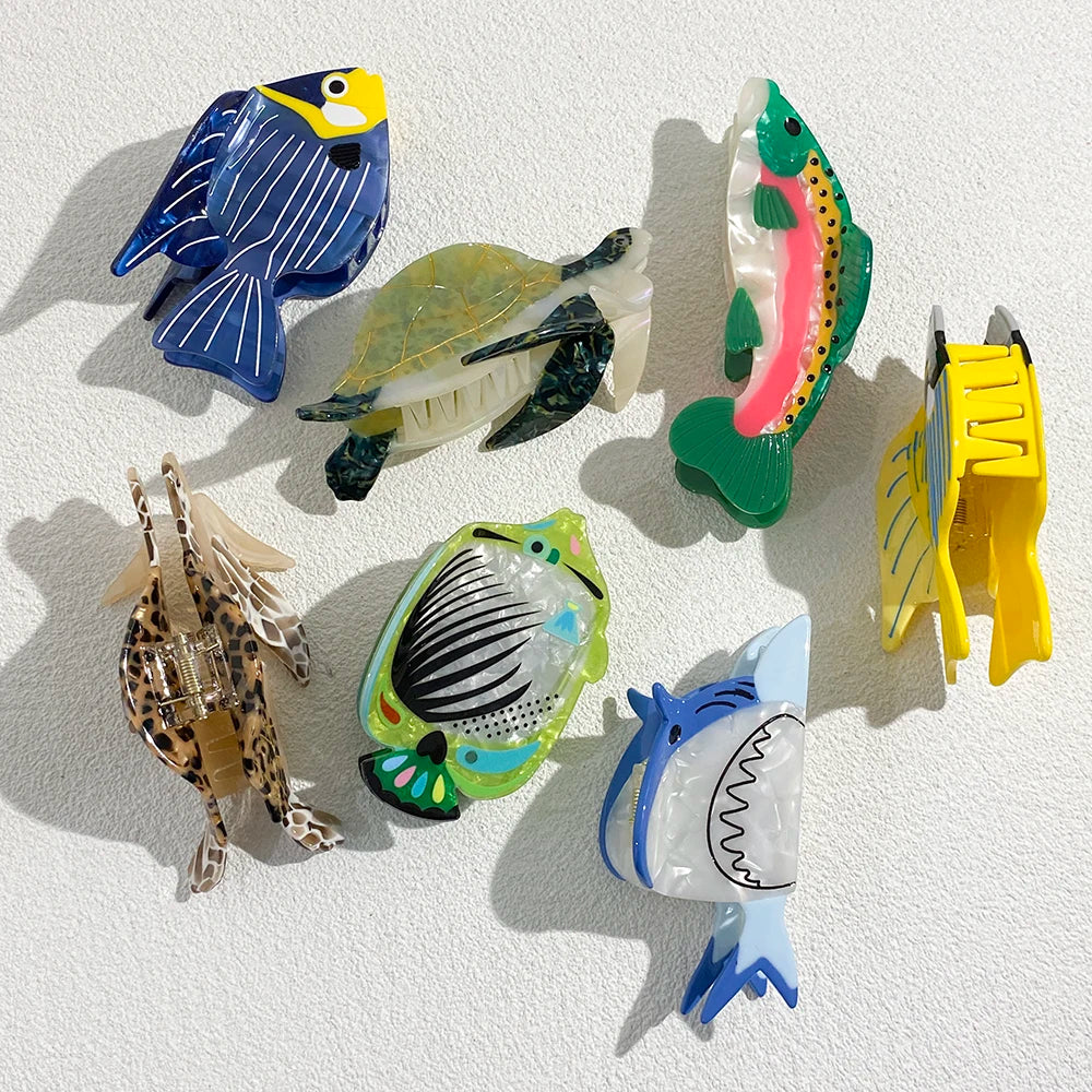 Oversize Acetate Marine Animal Hairpin Set Tortoise Turtle Fish Shark Clips 🐢🐟🦈