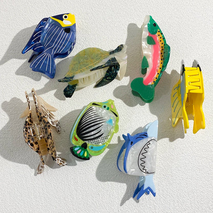 Oversize Acetate Marine Animal Hairpin Set Tortoise Turtle Fish Shark Clips 🐢🐟🦈