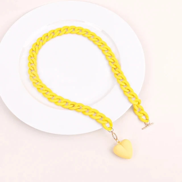 💖 Colorful Love Heart Choker Necklace 🌈 - Trendy Acrylic Pendant for Party Fun! 🎉