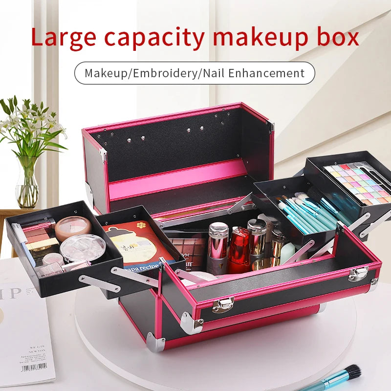Kawaii Makeup Train Case 🎀✨ | Adjustable 4-Tray Organizer with Lockable Compartments 💖💄