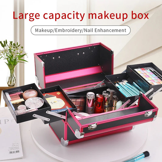 Kawaii Makeup Train Case 🎀✨ | Adjustable 4-Tray Organizer with Lockable Compartments 💖💄