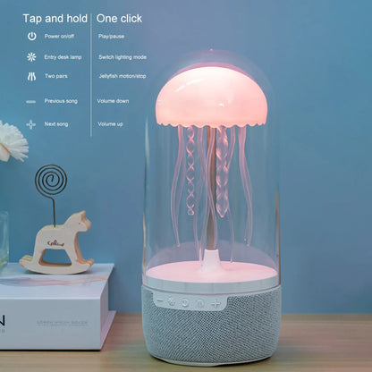 Kawaii Jellyfish Vibe 🌈✨ Bluetooth Speaker & LED Mood Lamp 🐙🎶 - Color Changing Night Light for Home & Office Decor!