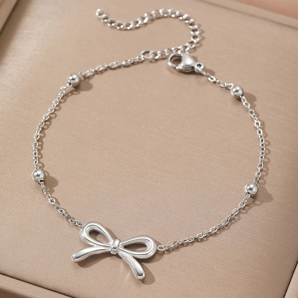 Kawaii Heart Bow Stainless Steel Bracelet 💖✨ Cute & Trendy Jewelry for Everyday Wear 🎀