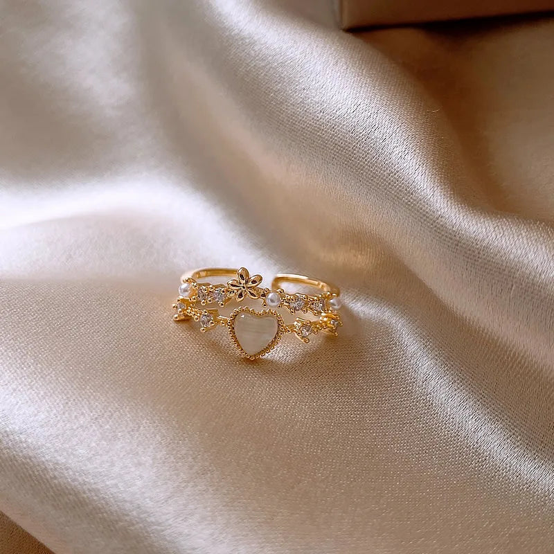 Kawaii Love Crystal Ring 💖✨ - 14K Gold Plated Heart Design for Elegant Daily Wear! 🌟💍