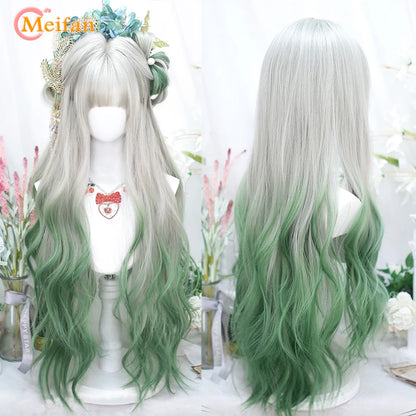 Kawaii Ombre Pink & Blonde Long Straight Wig 🎀✨ - Cute Lolita Cosplay Hair for Parties & Halloween! 🌸🖤