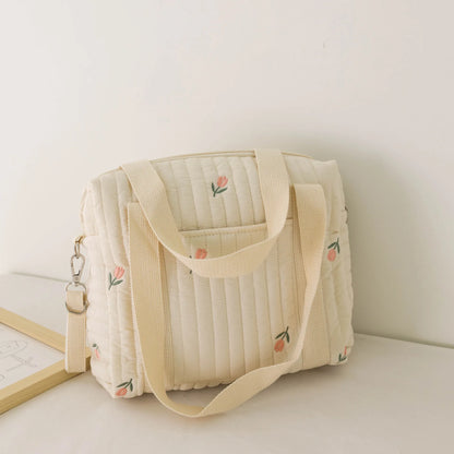 Kawaii Bear Embroidered Baby Diaper Bag 🐻💕 | Stylish Quilted Mummy Messenger Bag for Newborn Care & Stroller Storage 🌈✨