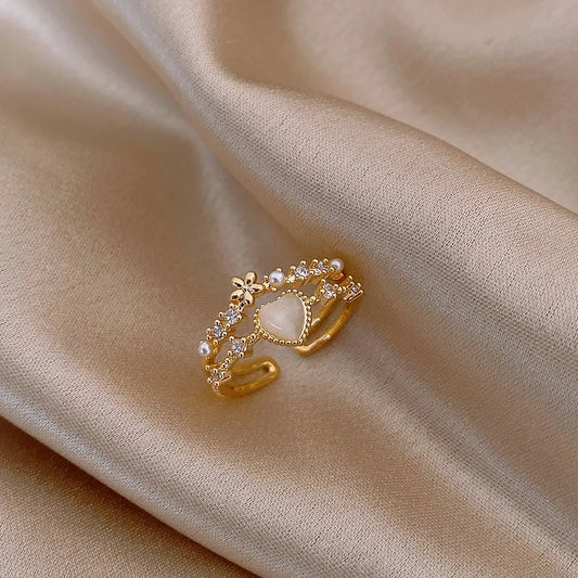 Kawaii Love Crystal Ring 💖✨ - 14K Gold Plated Heart Design for Elegant Daily Wear! 🌟💍